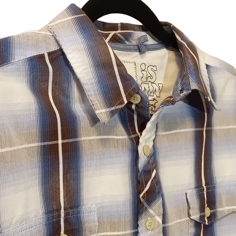 Horny Toad Blue / Brown Plaid Button-up Long Sleeve Men's Shirt Size Large - Picture 3 of 12